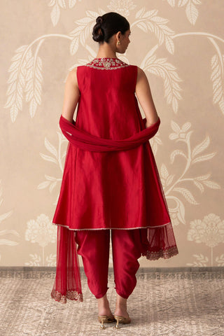 Red Kurta Set for Indian Wedding – Red Kurta with Drape Salwar by Ridhi Mehra