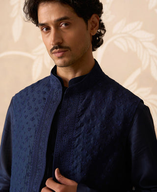 Blue Kurta Bandi Set – Blue Nehru Jacket Kurta – Ridhi Mehra Men | Mr. G 