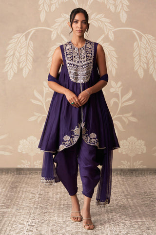 Kali Kurta for Indian Wedding – Purple Kali Kurta with Drape Salwar by Ridhi Mehra