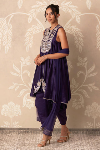 Kali Kurta for Indian Wedding – Purple Kali Kurta with Drape Salwar by Ridhi Mehra