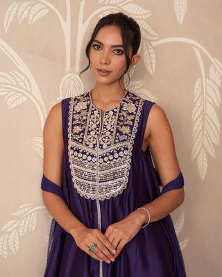 Kali Kurta for Indian Wedding – Purple Kali Kurta with Drape Salwar by Ridhi Mehra