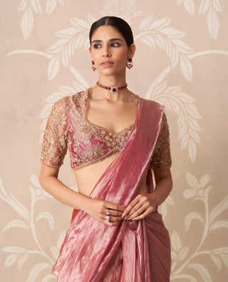 Pink Saree for Indian Wedding – Pink Blouse with Draped Stitch by Ridhi Mehra