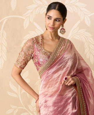 Latest Saree Design for Indian Wedding – Pink Blouse with Flat Saree by Ridhi Mehra