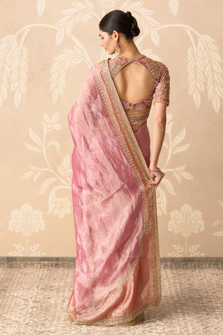 Latest Saree Design for Indian Wedding – Pink Blouse with Flat Saree by Ridhi Mehra