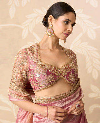 Latest Saree Design for Indian Wedding – Pink Blouse with Flat Saree by Ridhi Mehra