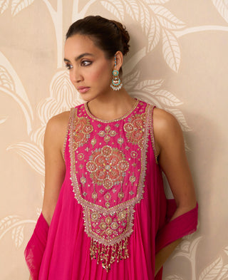 Kurti Skirt Set for Contemporary Wear – Pink Short Kurti with Draped Skirt by Ridhi Mehra