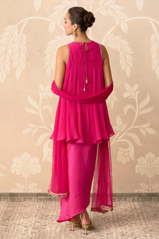 Kurti Skirt Set for Contemporary Wear – Pink Short Kurti with Draped Skirt by Ridhi Mehra