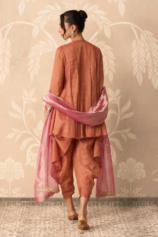 Orange Kurta Set for Indian Wedding – Orange Kurta with Drape Salwar by Ridhi Mehra