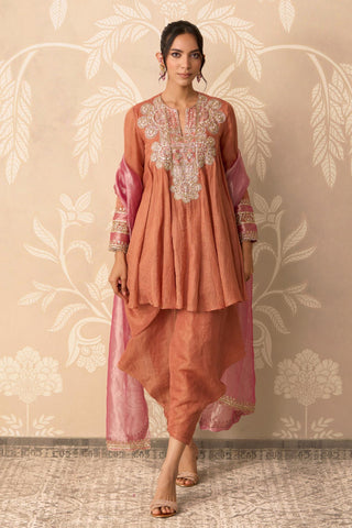 Orange Kurta Set for Indian Wedding – Orange Kurta with Drape Salwar by Ridhi Mehra