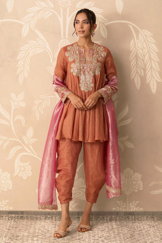 Orange Kurta Set for Indian Wedding – Orange Kurta with Drape Salwar by Ridhi Mehra
