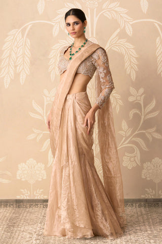 Tissue Saree for Indian Wedding – Gold Blouse with Draped Stitch by Ridhi Mehra