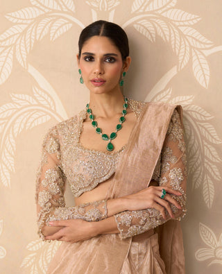 Tissue Saree for Indian Wedding – Gold Blouse with Draped Stitch by Ridhi Mehra