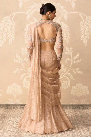 Tissue Saree for Indian Wedding – Gold Blouse with Draped Stitch by Ridhi Mehra