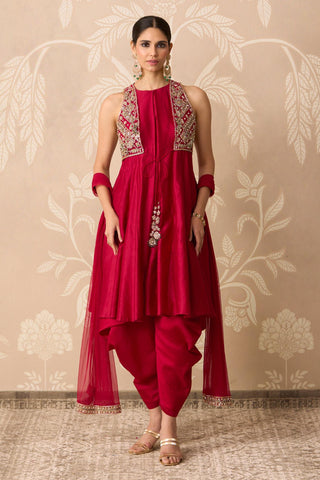 Kali Suit for Indian Wedding – Red Kali Kurta with Drape Salwar by Ridhi Mehra