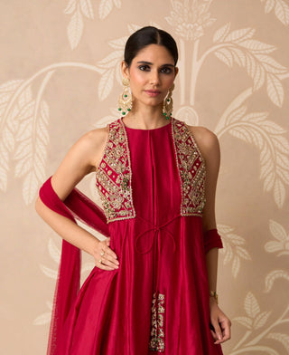 Kali Suit for Indian Wedding – Red Kali Kurta with Drape Salwar by Ridhi Mehra