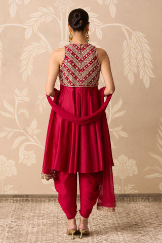 Kali Suit for Indian Wedding – Red Kali Kurta with Drape Salwar by Ridhi Mehra