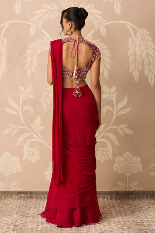 Pre-Draped Saree for Indian Wedding – Red Blouse by Ridhi Mehra