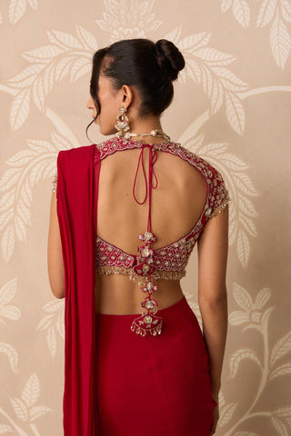 Pre-Draped Saree for Indian Wedding – Red Blouse by Ridhi Mehra