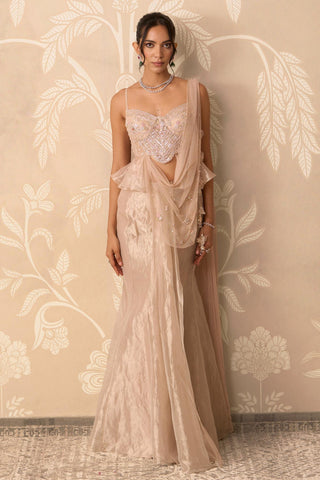 Saree Skirt for Indian Wedding – Gold Blouse with Stitched Skirt by Ridhi Mehra