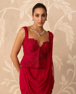 Draped Saree for Indian Wedding – Red Long Blouse by Ridhi Mehra