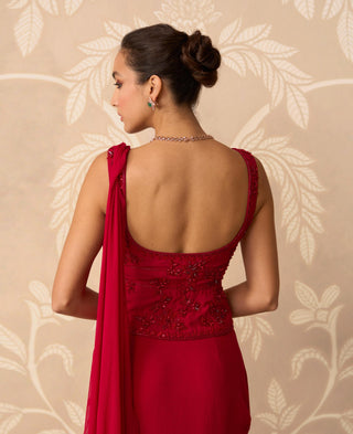 Draped Saree for Indian Wedding – Red Long Blouse by Ridhi Mehra