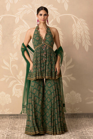 Chiffon Gharara for Indian Wedding – Green Chiffon Peplum Top by Ridhi Mehra