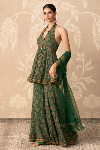 Chiffon Gharara for Indian Wedding – Green Chiffon Peplum Top by Ridhi Mehra
