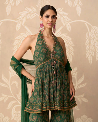 Chiffon Gharara for Indian Wedding – Green Chiffon Peplum Top by Ridhi Mehra
