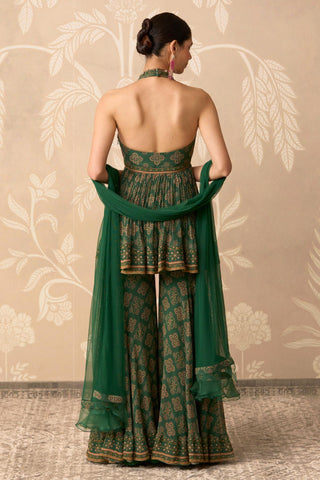 Chiffon Gharara for Indian Wedding – Green Chiffon Peplum Top by Ridhi Mehra