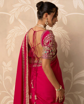 Saree Set for Indian Wedding – Pink Blouse with Petticoat by Ridhi Mehra