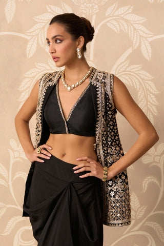 Jacket Skirt Set for Indian Wedding – Black Jacket with Drape Skirt by Ridhi Mehra