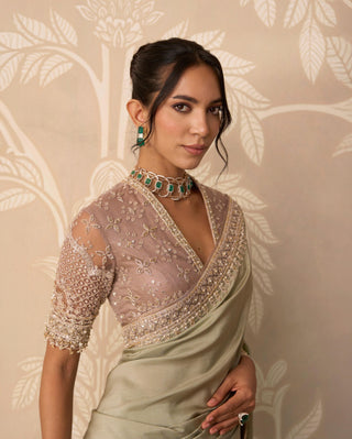 Saree for Indian Wedding – Green Blouse with Petticoat by Ridhi Mehra