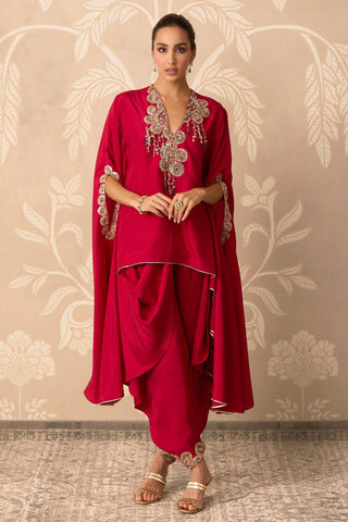 Red Cape Set for Indian Wedding – Red Cape with Drape Salwar by Ridhi Mehra