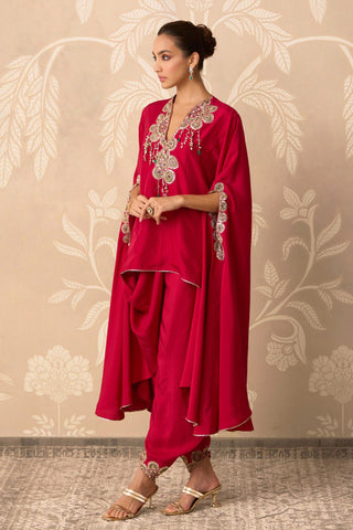 Red Cape Set for Indian Wedding – Red Cape with Drape Salwar by Ridhi Mehra