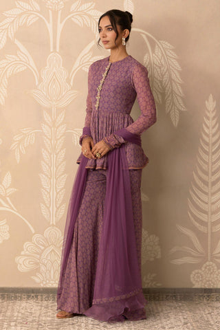 Purple Gharara for Indian Wedding â€“ Purple Peplum Top and Gharara by Ridhi Mehra