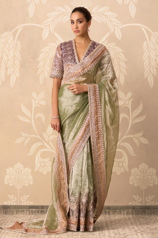 Party Wear Saree for Indian Wedding – Multicolor Blouse with Flat Saree by Ridhi Mehra