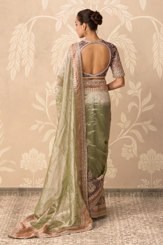 Party Wear Saree for Indian Wedding – Multicolor Blouse with Flat Saree by Ridhi Mehra