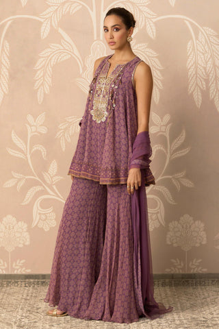 Gharara Set for Indian Wedding – Purple Kurti with Gharara by Ridhi Mehra