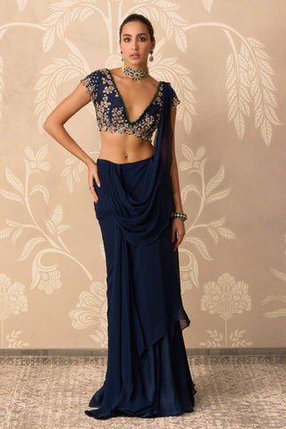 Blue Saree for Indian Wedding – Blue Blouse with Draped Stitch by Ridhi Mehra