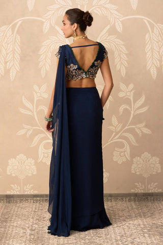 Blue Saree for Indian Wedding – Blue Blouse with Draped Stitch by Ridhi Mehra