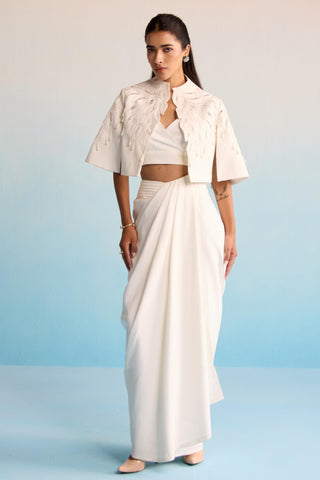 Ivory bahaar indora cape and skirt set