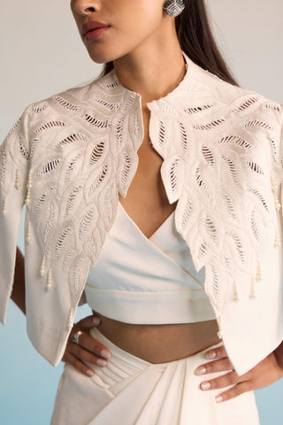 Ivory bahaar indora cape and skirt set