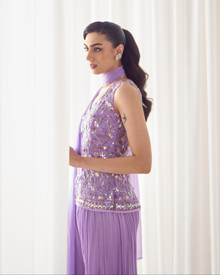 Sharara Set Tailored Wear - Purple Fitted Sharara by Sanya Gulati