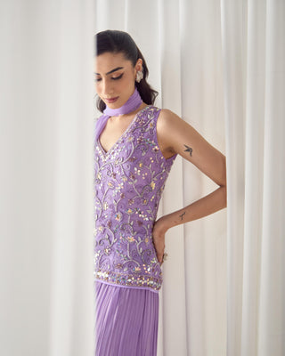 Sharara Set Tailored Wear - Purple Fitted Sharara by Sanya Gulati