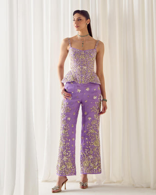 Pant Set Fusion Wear - Purple Corset Pant Set by Sanya Gulati