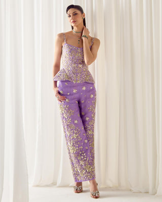 Pant Set Fusion Wear - Purple Corset Pant Set by Sanya Gulati