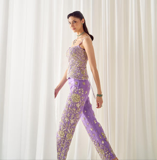 Pant Set Fusion Wear - Purple Corset Pant Set by Sanya Gulati