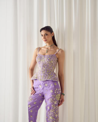 Pant Set Fusion Wear - Purple Corset Pant Set by Sanya Gulati