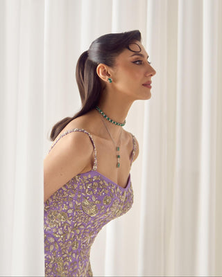 Pant Set Fusion Wear - Purple Corset Pant Set by Sanya Gulati