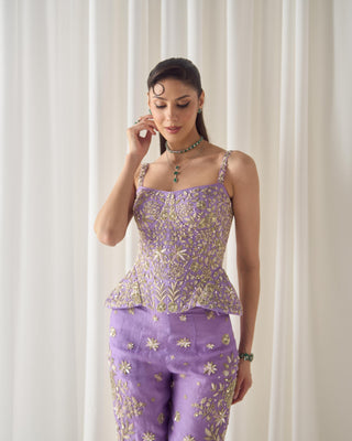 Pant Set Fusion Wear - Purple Corset Pant Set by Sanya Gulati